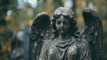 Fototapeta premium Detailed view of an angel statue with intricate features