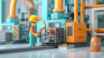 3d animation Electrical engineer or repairman holding digital multimeter to inspecting the electrical system in a factory.