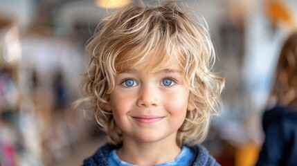 Fototapeta premium A young boy smiles warmly at the camera
