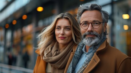 A man and a woman walking together on a city street
