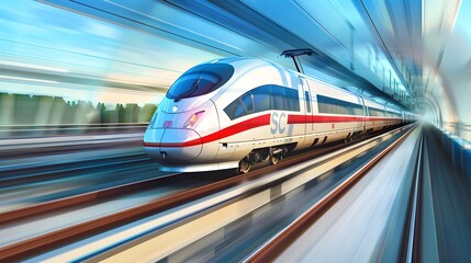 Obraz premium High-Speed Train in Motion: Perfect for Travel Brochures, Modern Transportation, and Technology Themes