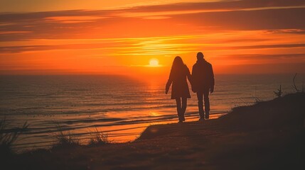 Fototapeta premium Couple standing together in the sandy beach