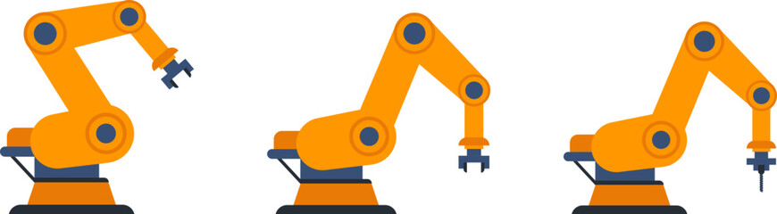 Mechanical robot arm machine icon. Manufacturing industry mechanical robot arm. Picker, picking robot, technology hydraulic robotic hand, vector illustration