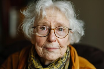 Elderly Woman in Glasses and a Scarf
