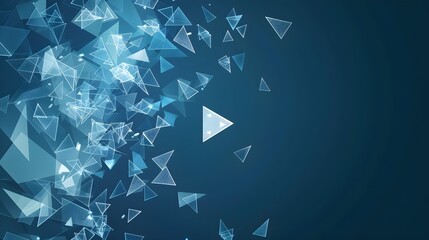 Illustrated background, triangle texture, video play button. Color blue - obrazy, fototapety, plakaty