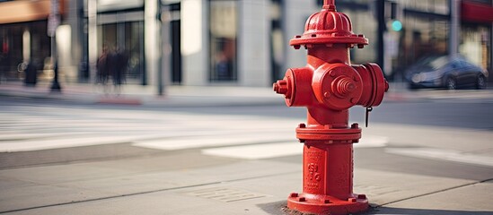 Vibrant Red Fire Hydrant Standing Tall on Urban Street Corner Ready for Emergency Action