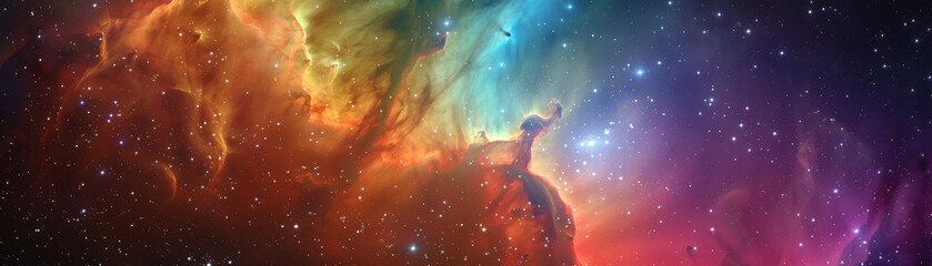 Fototapeta na wymiar Macro view of a bright, colorful nebula, whimsical space