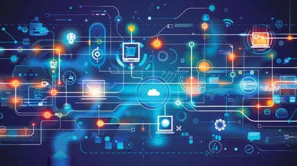Modern internet and communication technology design concept with digital devices and connectivity elements, illustrating digital connectivity and innovation