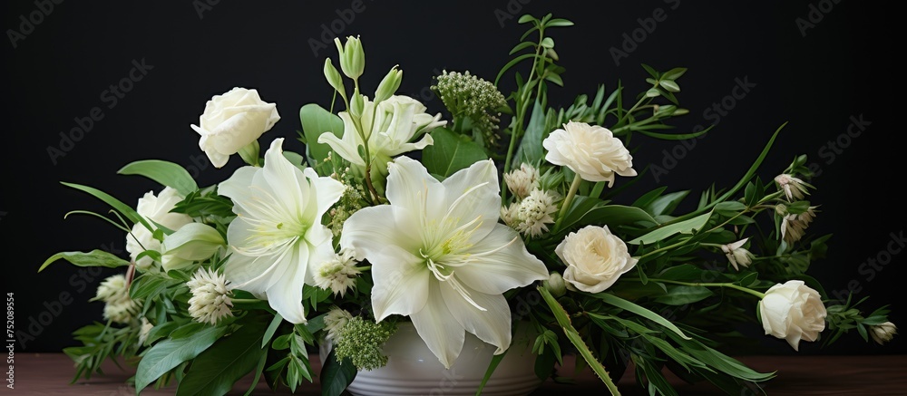 Poster elegant white vase with delicate flowers creating a soothing ambiance on a stylish table setting