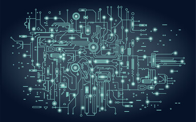 Circuit board illustration. Abstract technology background. Artificial intelligence concept.