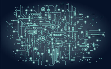 Circuit board illustration. Abstract technology background. Artificial intelligence concept.