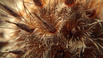 Detailed macro shot of Arctium burdock burs with tiny barbs that cling to passing animal's fur. - obrazy, fototapety, plakaty