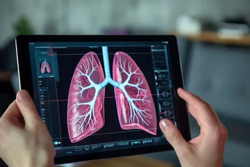 Foto op Aluminium Lung capacity virtual trainer app on a tablet with interactive exercises to increase breathing strength and endurance © Shutter2U