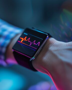 Heart rhythm stabilizing wearable on a wrist syncing with a health app showing real time ECG and alerts