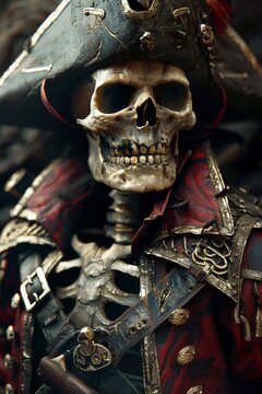 skeleton pirate captain torso view 3D render