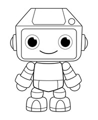 Robot coloring page, isolated coloring book. Color pages for kids featuring an isolated robot toy.
