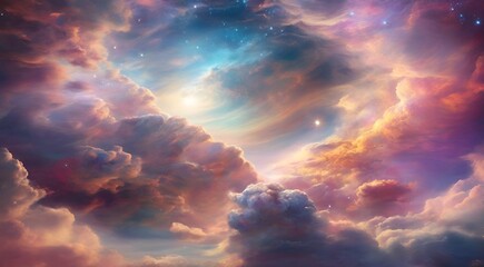 Ethereal fantasy concept art multicolored clouds frosty colors in the clouds, Background of forms and abstract figures of smoke and steam of colors, AI-generated - obrazy, fototapety, plakaty