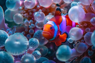 Clown Fish in Sea Anemone Close Up