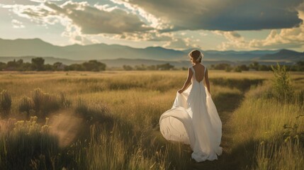 Fototapeta na wymiar Joyful newlywed in a stunning scenic setting.