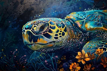 Schilderijen op glas a painting of a sea turtle © Victor