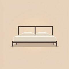 Flat logo of a minimalist bed frame on a soft beige background