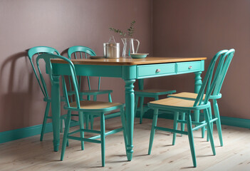 a retro teal kitchen table set isolated on a transparent background