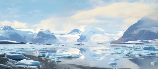 Majestic Breidamerkurjokull Glacier: Melting Ice and Rocky Hilltop with a Panoramic View