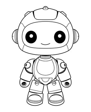 Robot coloring page, isolated coloring book. Color pages for kids featuring an isolated robot toy.