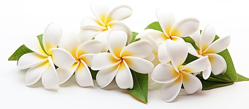Elegant White and Yellow Plumes of Plumeria Rubra Flowers Blooming in Isolation