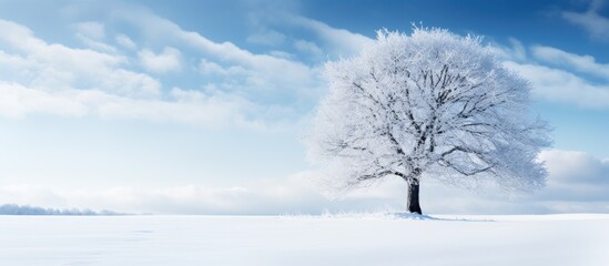 Ethereal Beauty: Solitary Snow-covered Tree Stands Proudly in Winter Field