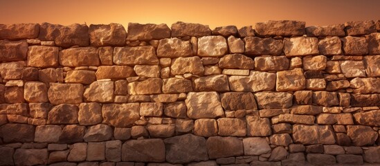 Majestic Ancient Stone Wall Glowing in the Warm Light of a Golden Sunset