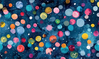 watercolor background with colorful dots on dark blue 
