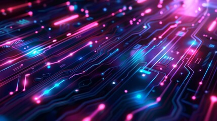 Glowing neon technology background illuminating futuristic digital innovation concept