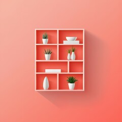 Modular shelving unit on a coral background