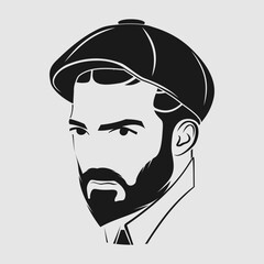 Bearded men in a Newsboy Cap. Hipster face icon isolated. Vector illustration