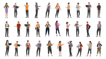 Fototapeten Vector people characters collection - Set of diverse working men and women in casual office work clothes in various postures. Flat design on white background © Knut