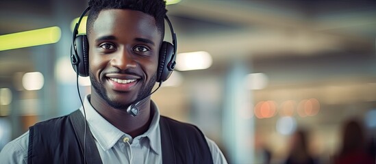 Joyful Customer Service Representative Wearing Headphones Smiling at Camera