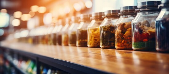 A Vibrant Array of Diverse Food Jars Displayed on a Market Shelf