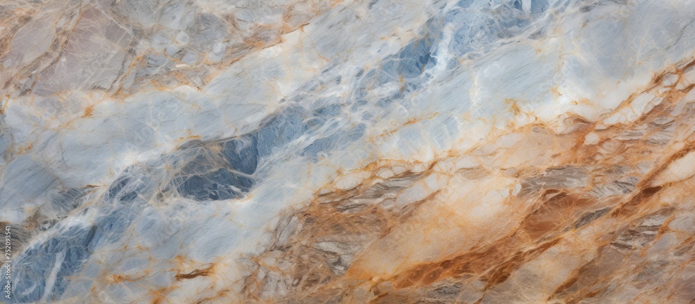 Poster vibrant blue and orange marble floor with abstract texture and swirling patterns
