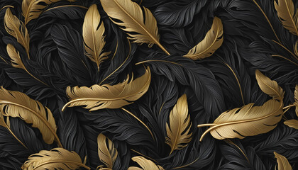 Gold and black feather pattern background