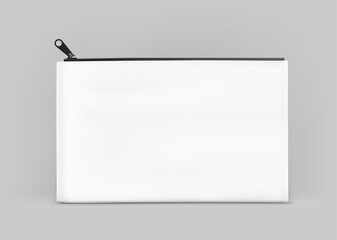White cosmetic pouch bag with zip lock mockup. Vector illustration isolated on grey background. Great for your design. EPS10.