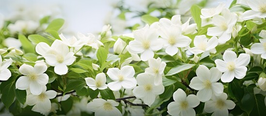 Serene Field of Delicate White Blossoms in Lush Green Garden Oasis