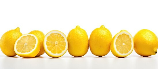 Vibrant Lemons Display with Fresh Cross-Section on White Background