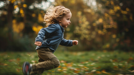 little child running in autumn park - Powered by Adobe