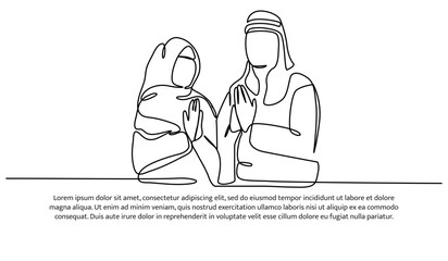 one continuous line of an Ramadan kareem poster. for Islamic celebration promotion model.