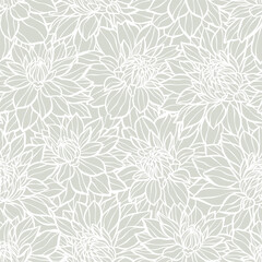 Seamless vector pattern with hand drawn dahlia flowers, white print design