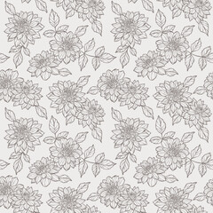 Seamless pattern, vintage dahlia floral vector repeat backgorund with hand drawn illustrations, elegant print