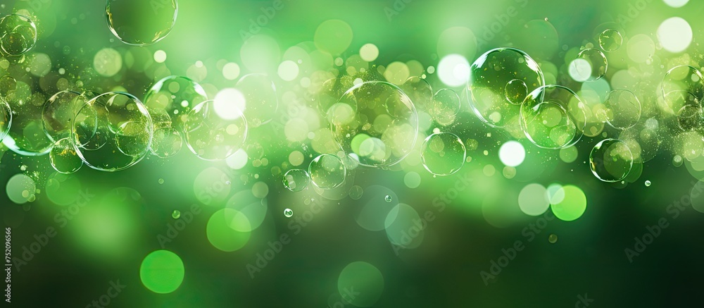 Poster Enchanting Green Bokeh Lights Background Illuminating with Tranquility and Elegance
