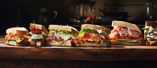 Delicious Sandwich Spread on a Rustic Wooden Table Ready to Satisfy Any Palate