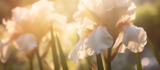 Delicate Light Beige Iris Flower Basks in Warm Sunlight with Captivating Beauty